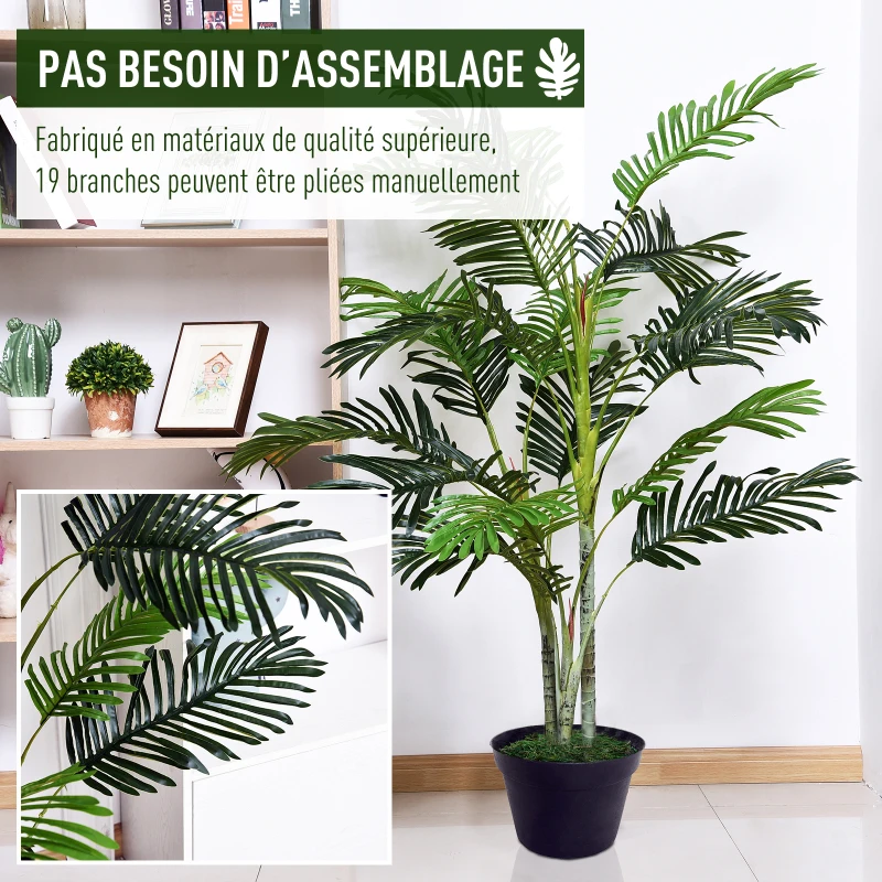 Outsunny Palmier Artificiel Hauteur 150 cm Arbre Artificiel décoration Plastique Fil de Fer Pot Inclus Vert
