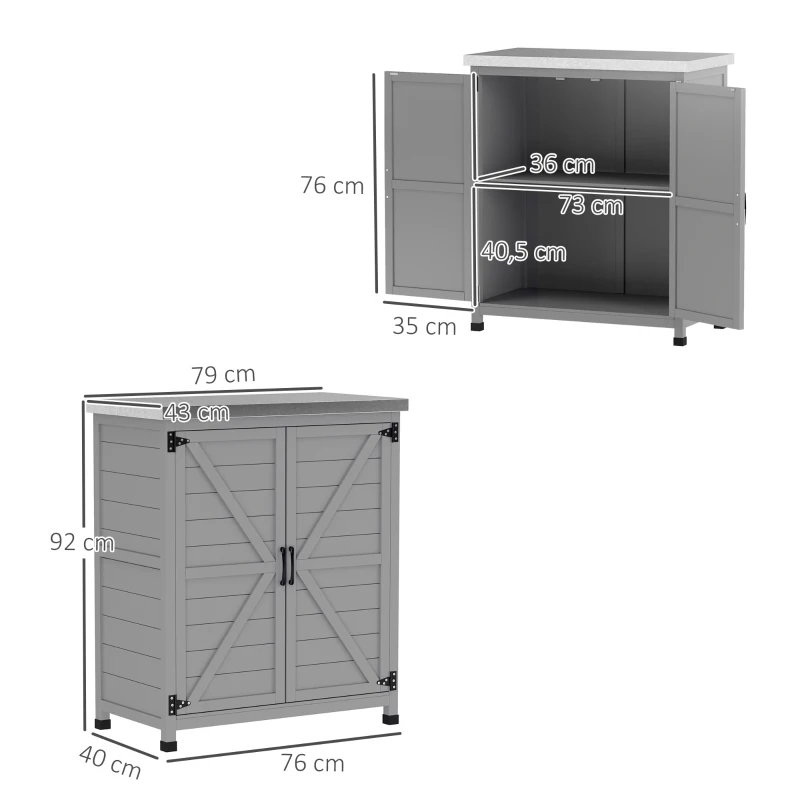 Outsunny Gartenschrank, Außenschrank mit Arbeitsfläche, Werkzeugschrank, Massivholz, Stahl, 79B x 43T x 92H cm, Grau(m-3)
