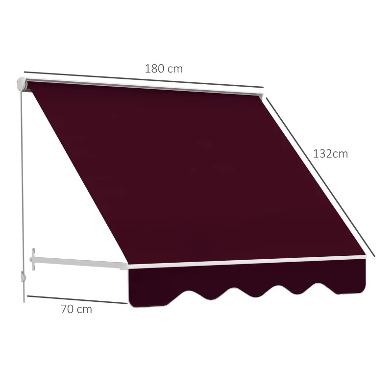 Outsunny Tenda da Sole a Caduta con Rullo Avvolgibile e Angolazione Regolabile 0-120°, 180×70cm, Rosso