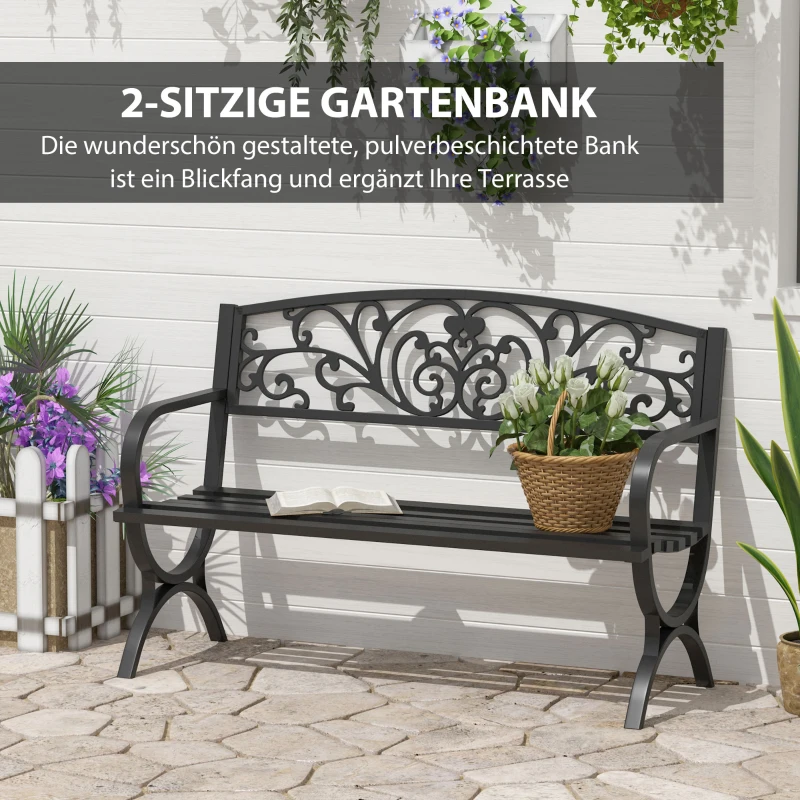 Outsunny 2-Sitzer Gartenbank Sitzbank 240kg belastbar Bank Gartenmöbel für den Innen- und Außenbereich geeignet 127x60x85 cm Schwarz