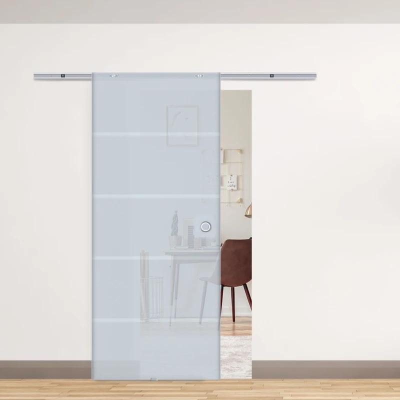 HOMCOM Glasschiebetür Schiebetür Glastür Zimmertür teilsatiniert 900 x 2050 mm