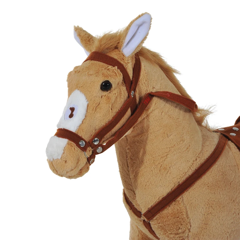 HOMCOM Caballo de Juguete para Niños de +2 Años con Sonidos y Estructura de Metal Carga 60kg 85x28x60 cm Beige