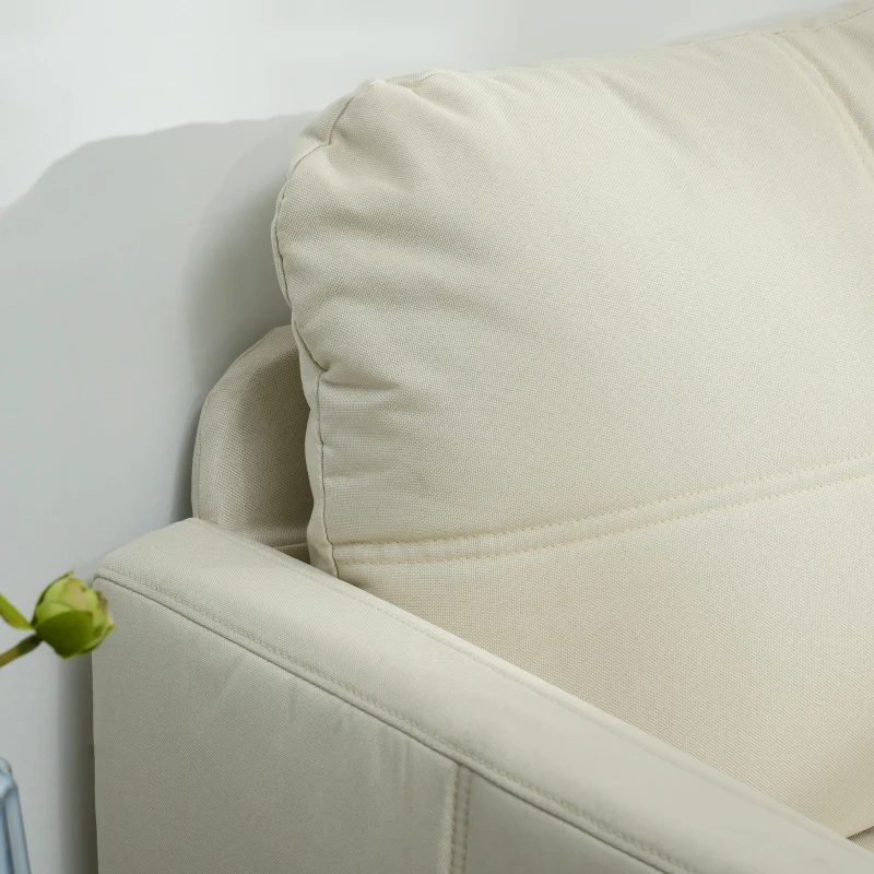 HOMCOM Canapé 2 places contemporain piètement métal noir tissu aspect lin crème