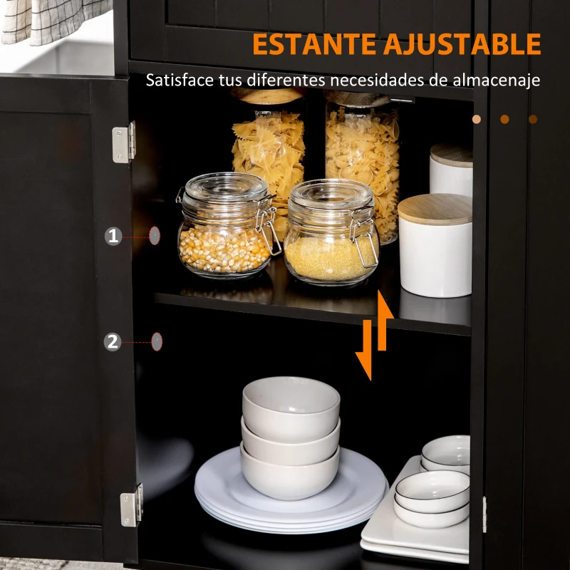 HOMCOM Isla de Cocina con Ruedas Carro de Cocina con Cajón Armarios con Estantes y Barra para Colgar 135x45x94,5cm Negro