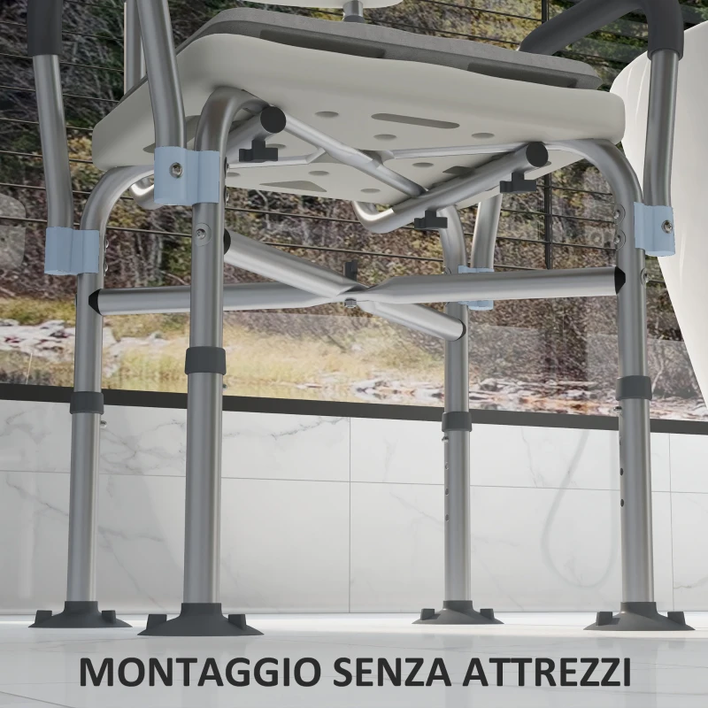 HOMCOM Sedia Doccia ad Altezza Regolabile con Braccioli e Cuscino Rimovibile 53.5x52x80-90 cm, Bianca