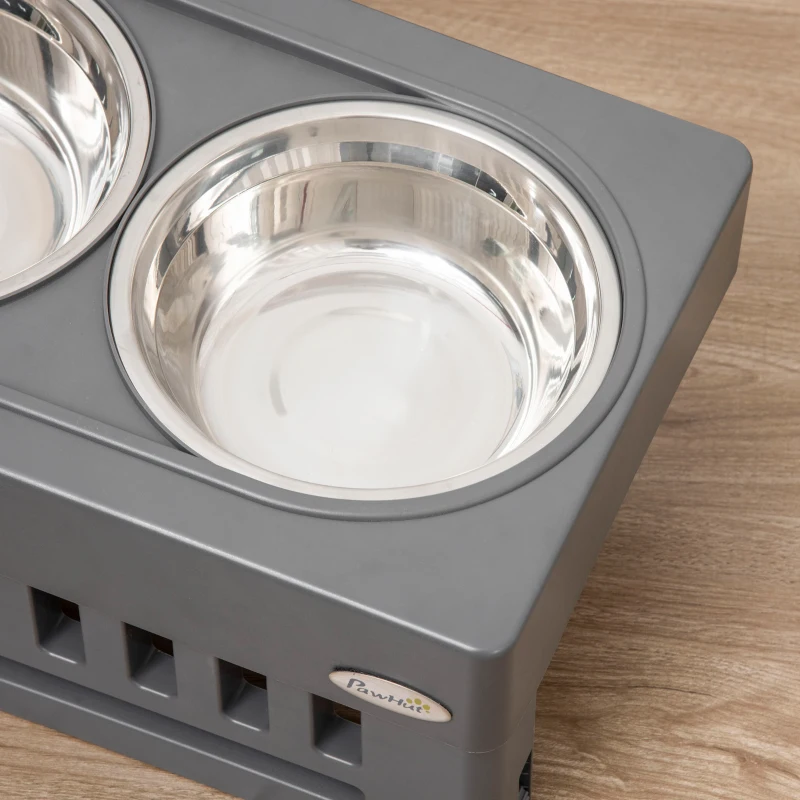 PawHut Set 2 Ciotole per Cani da 1.2L con Gambe Rimovibili, in ABS e Acciaio, 44x27.7x28 cm, Grigio e Argento