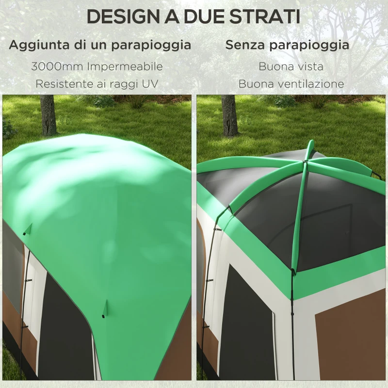 Outsunny Tenda da Campeggio 4 Posti a Tunnel Impermeabile con Finestre a Rete, in Poliestere, 490x305x225 cm, Verde