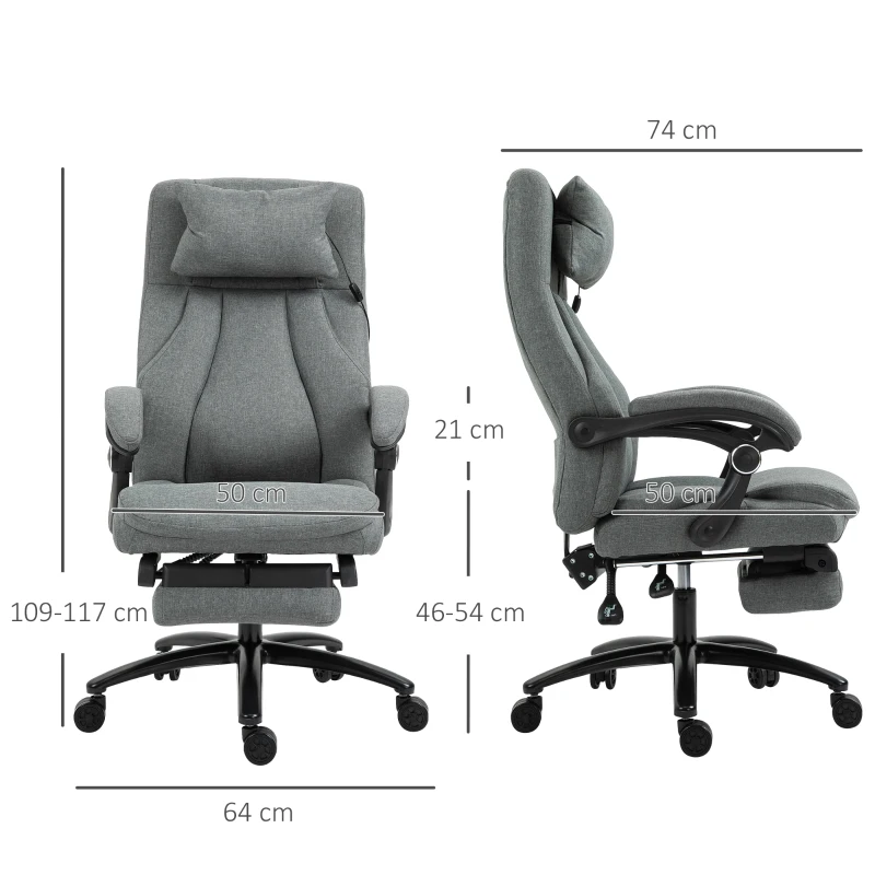 Vinsetto Fauteuil de bureau direction massant hauteur réglable dossier inclinable repose-pied intégré lin gris