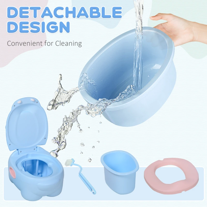 HOMCOM Portable Baby Potty Kids Children Training Toilet Chair Toddler Trainer Stool with Cushion 6 Months - 2 Years Blue