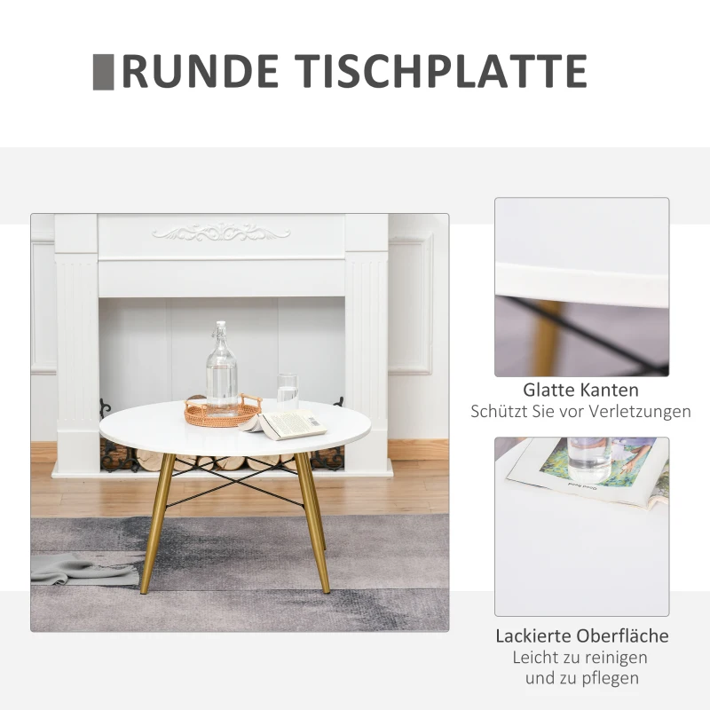 HOMCOM Couchtisch Wohnzimmertisch Beistelltisch Kaffeetisch Teetisch Nachttisch rund Holz + Metall Natur + Weiß Ø80 x H45 cm