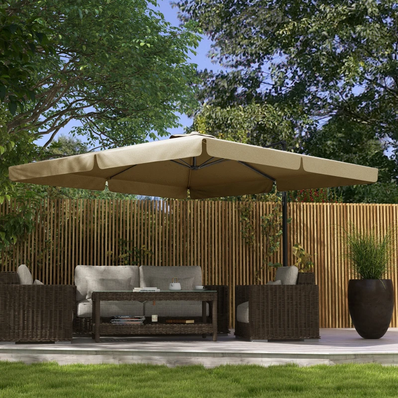 Outsunny 3m Cantilever Parasol, with Four-Position Canopy - Khaki