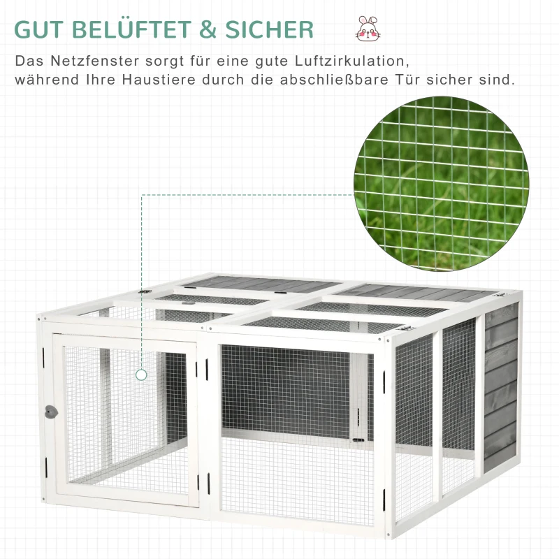 PawHut Kaninchenstall mit Freigehege, aufklappbares Dach, 120 cm x 120 cm x 60 cm