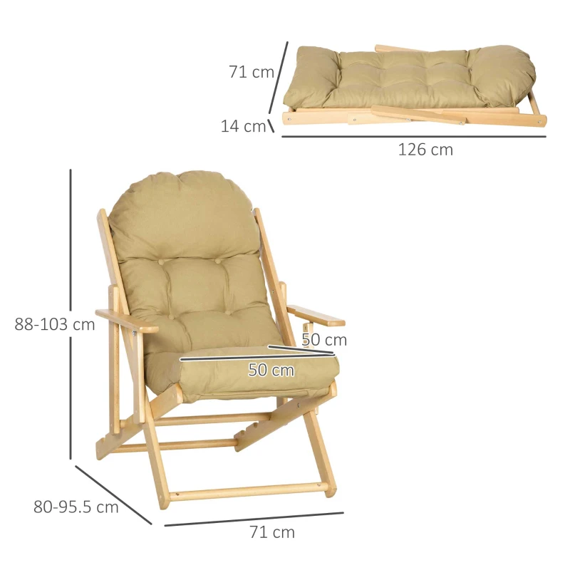 HOMCOM Akzentsessel, Relaxsessel, verstellbare Rückenlehne, Buchenholzrahmen, bis 120 kg, Braun(m-3)