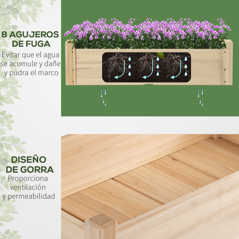 Outsunny Mesa de Cultivo Huerto Urbano Elevado de Madera de 2 Niveles 86x85x72 cm Madera Natural