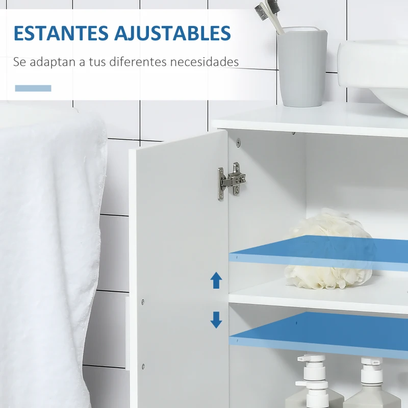 kleankin Mueble para Debajo del Lavabo Armario Baño de Suelo de Madera con 2 Puertas y Estante Ajustable Interior Moderno 60x30x60 cm Blanco