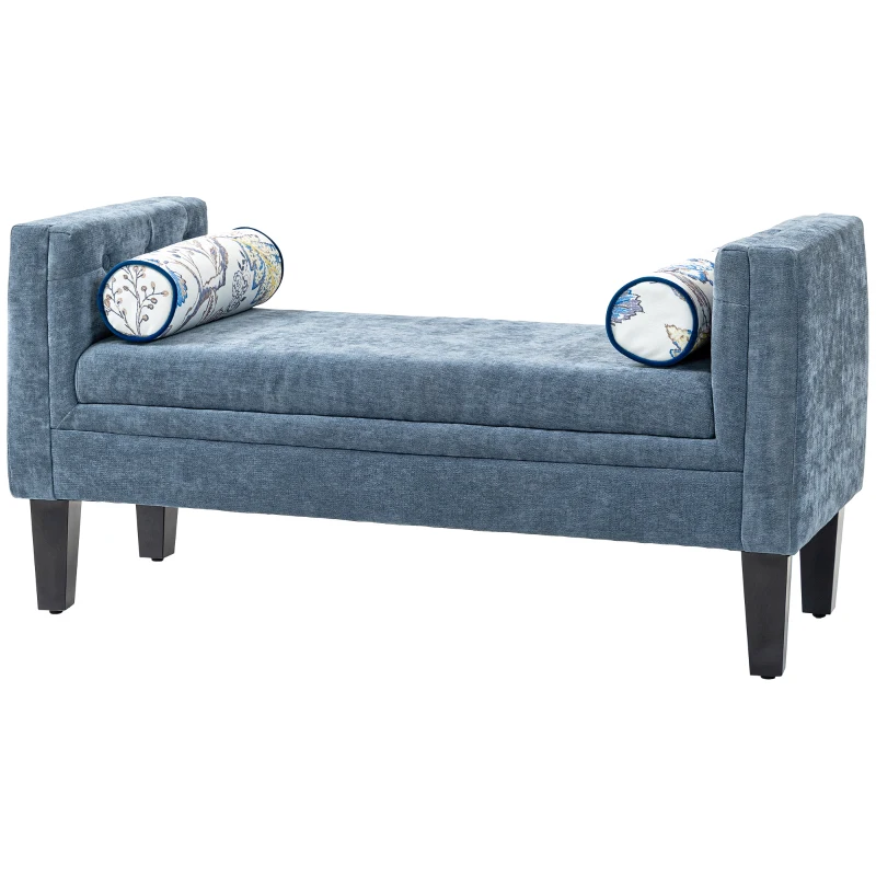 HOMCOM Panca Fondoletto con Braccioli Trapuntati e 2 Cuscini, in Ciniglia e Legno, 115.5x45x56 cm, Grigio e Nero