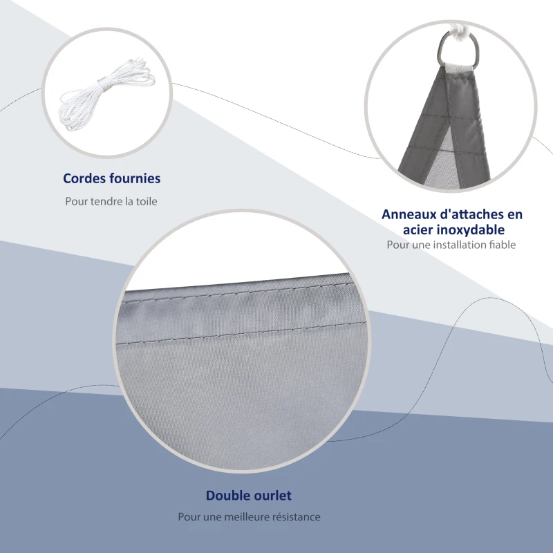 Outsunny Voile d'ombrage Triangulaire Grande Taille 6 x 6 x 6 m Polyester imperméabilisé Haute densité 160 g/m² Gris Clair