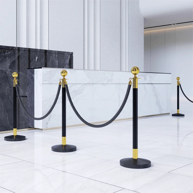 HOMCOM Colonnine Segnapercorso in Acciaio Inox con Corda Vellutata Nera di 1.5 m e Base Riempibile, Ø32x96 cm