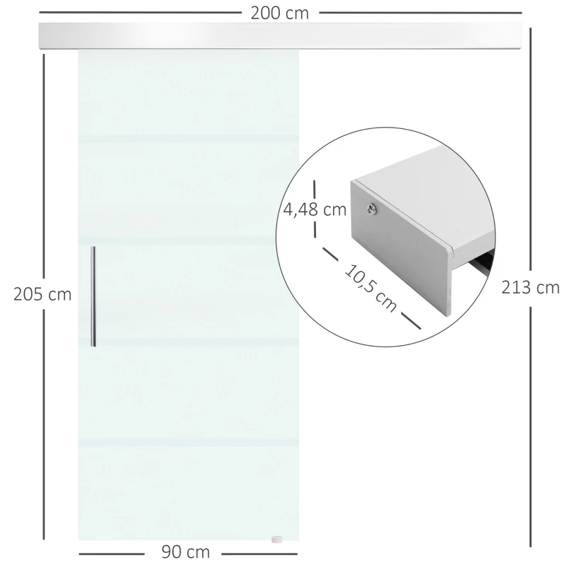 HOMCOM Puerta Corredera de Cristal 90x205 cm Puerta Corrediza Deslizante con Riel de Cristal de Seguridad Translúcido(m-3)