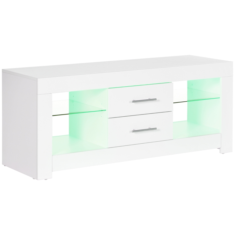 HOMCOM Mobile Porta TV da 55" con Luci LED a 12 Colori e Telecomando, Legno e Vetro 120x40x50cm, Bianco