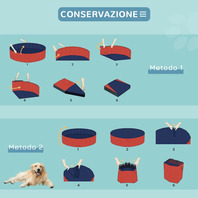 PawHut Piscina Vasca da Bagno Portatile Pieghevole per Cani Animali Domestici in PVC Φ140 x 30cm Rosso