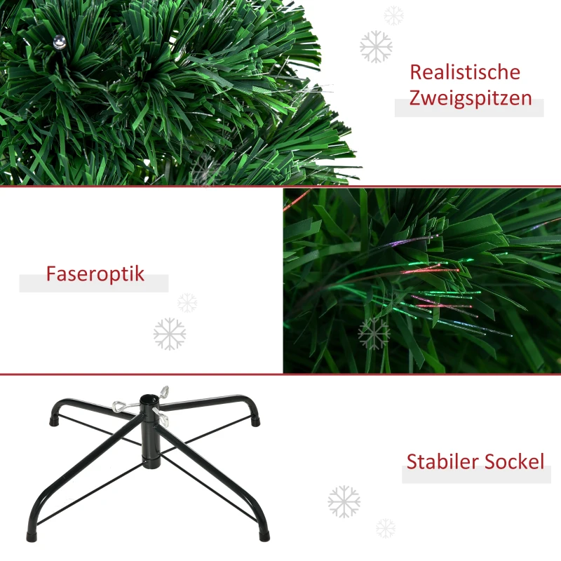 HOMCOM Künstlicher Weihnachtsbaum 150 cm mit Glasfaser künstlich Tannenbaum mit LED Beleuchtung, 180 Spitzen Christbaum Weihnachtsdeko inkl. Metallständer für drinnen
