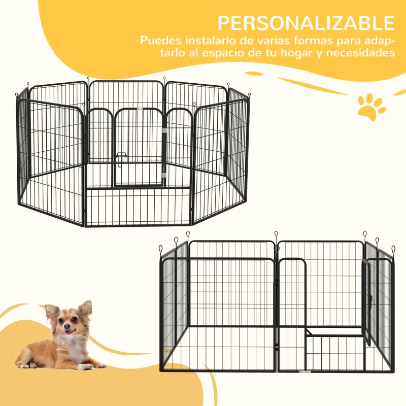 PawHut Parque para Mascotas de 8 Paneles 80x80 cm Corralito para Perros con Puerta y Doble Pestillo Metálicos Negro