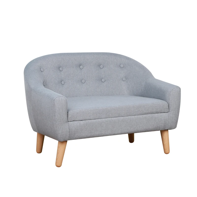 HOMCOM Children's Armchairs Kids Armchair Toddler Chair 2 Seater Wood Frame Mini Sofa for Bedroom Playroom Grey