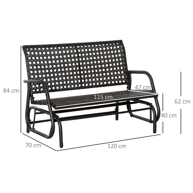 Outsunny Polyrattan Schaukelstuhl 2-Sitzer Gartenbank mit Rückenlehne Schaukelbank für 2 Personen Gartenschaukel Outdoor Bank Sitzbank für Garten Terrasse Park 70 x 120 x 84 cm Grau