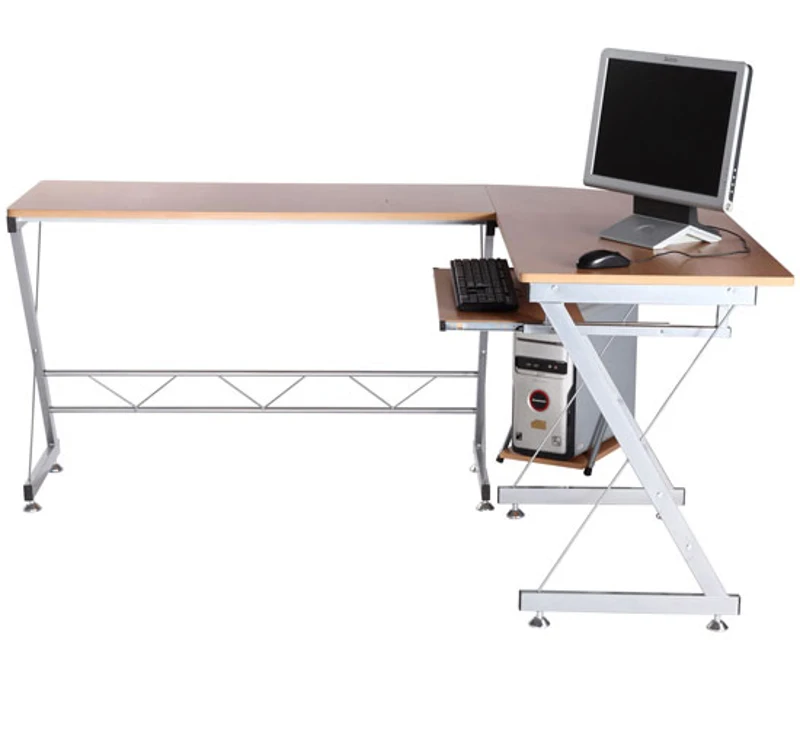 HOMCOM Bureau d'angle bureau informatique design contemporain métal MDF imitation veinage bois