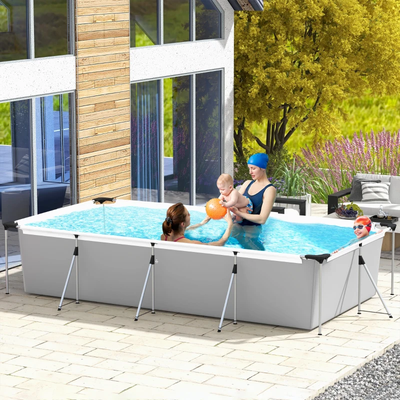Outsunny Piscine Hors Sol rectangulaire Cadre en métal avec Filtre, pompe patch de réparation 472L x 282l x 80Hcm