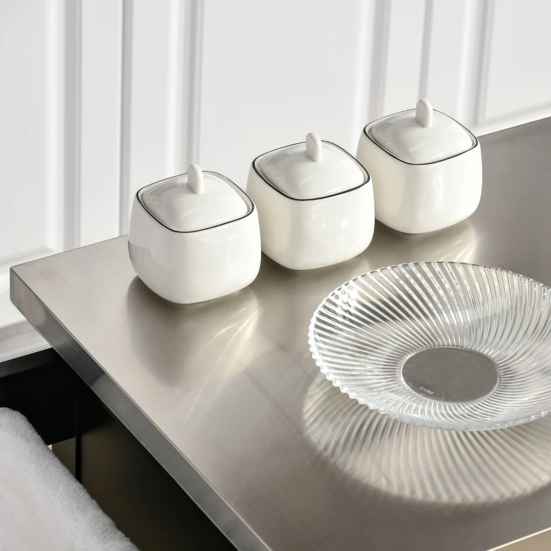 HOMCOM Dessert cuisine desserte à roulettes îlot central cuisine avec plateau en acier inox, étagère réglable, tiroir, porte-épices, porte-couteaux, 83,5 x 45,7 x 90,5 cm, noir