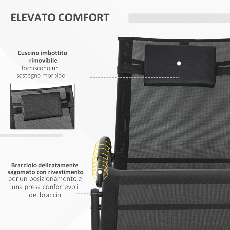 Outsunny Sedia Sdraio a Dondolo Zero-Gravity da Esterno Impermeabile con Poggiatesta, 155x61x88 cm, Nero