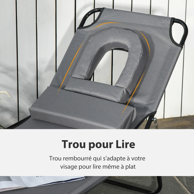 Outsunny Lot de 2 Bains de Soleil Pliable transat inclinable 4 Positions Chaise Longue de Lecture 3 Coussins fournis Gris