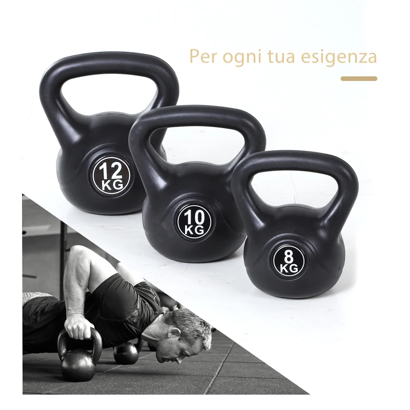 HOMCOM Kettlebell 8kg per Sport e Fitness con Base Piatta e Impugnatura, Kettlebell Pesi per Allenamento Home Gym Casa e Palestra, 22x17x24 cm, Nero