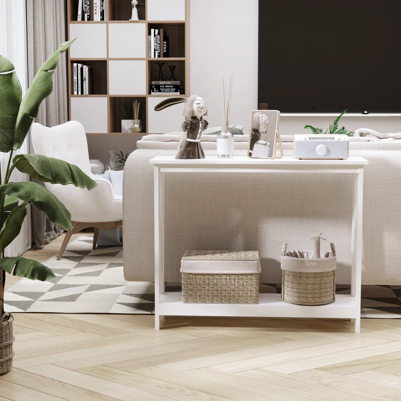 HOMCOM Table de console table d'entrée style table de drapier néo-rétro étagère dim. 100L x 30l x 80,5H cm MDF blanc