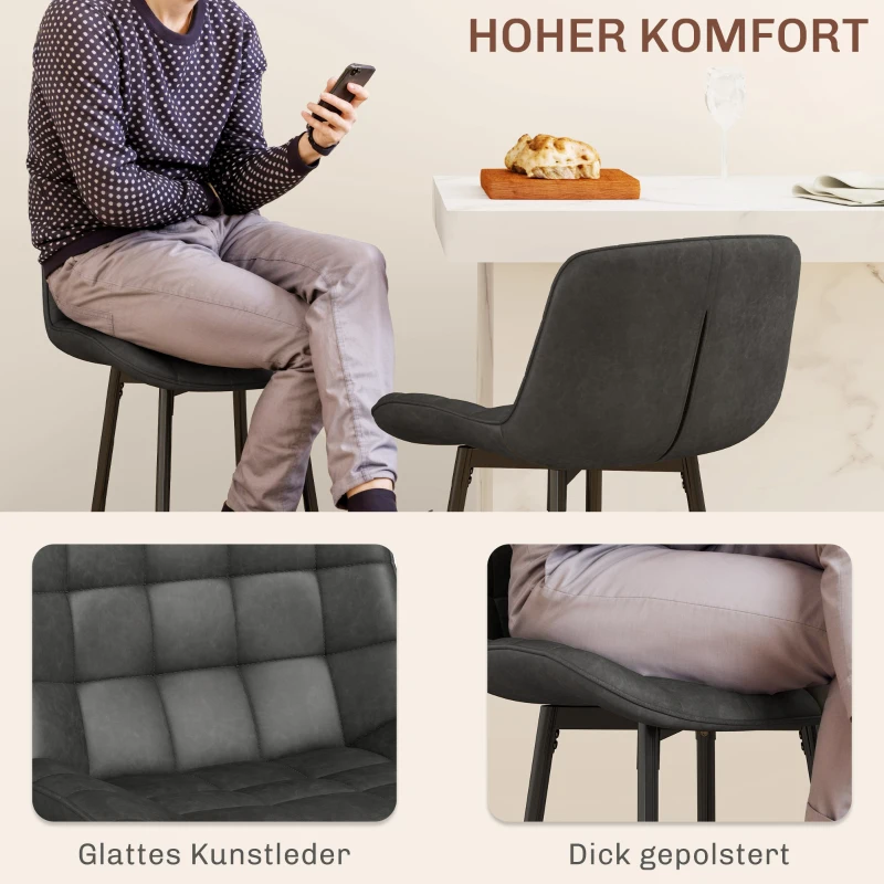 HOMCOM Barhocker im 2er-Set, schöne Steppung, Kunstlederbezug, 98 cm, bis 120 kg, Anthrazit