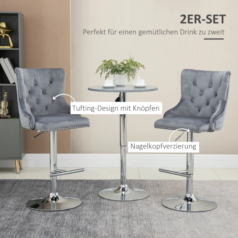 HOMCOM Barhocker, Sitzhocker, 2er-Set, höhenverstellbar, drehbarer Sitz, Fußstütze, Stahl, grau, 46 x 55 x 123cm