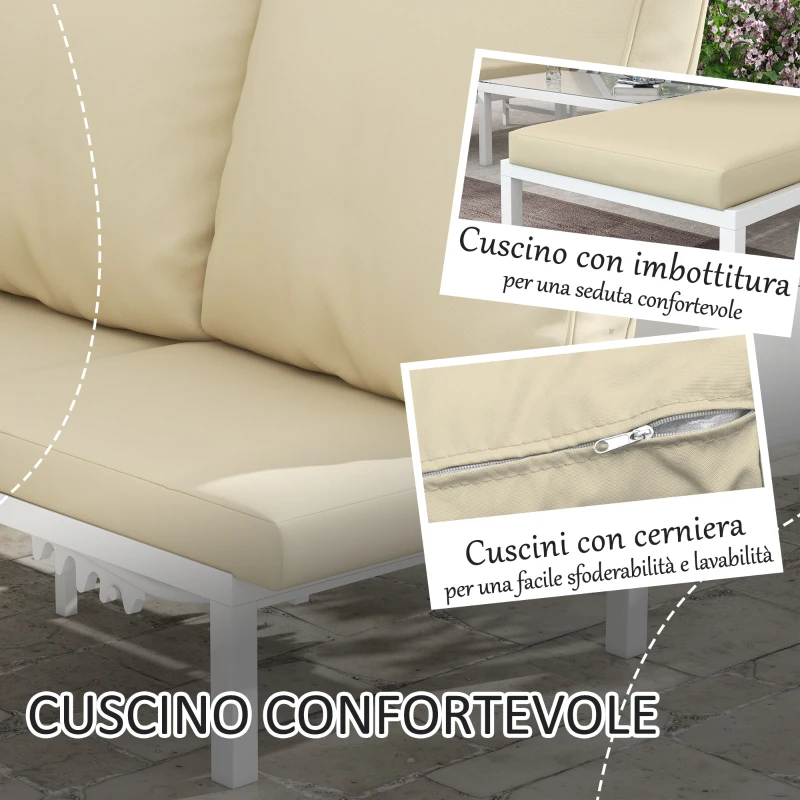 Outsunny Set 2 Lettini Prendisole con Schienale Regolabile e Tavolino da Giardino in Vetro, Beige