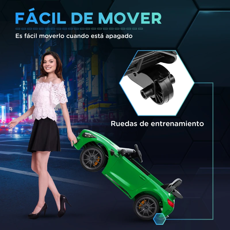 AIYAPLAY Coche Eléctrico para Niños de +3 Años Mercedes-Benz AMG GTR con Batería 12V Mando a Distancia Faros Bocina Música Verde