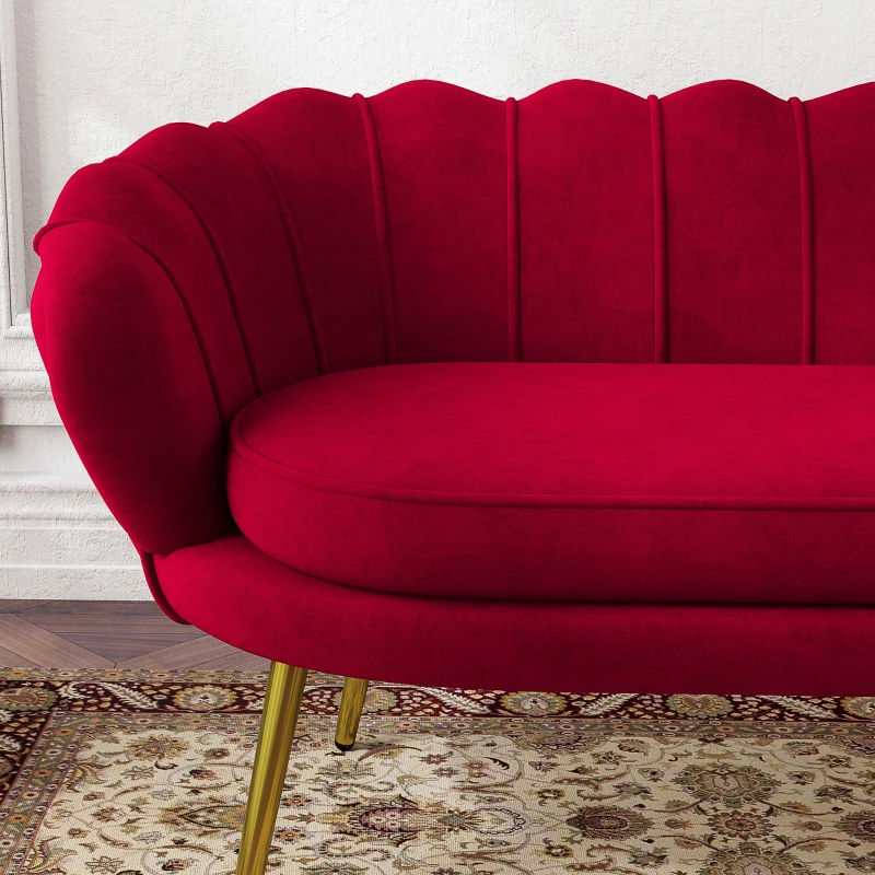 HOMCOM Divanetto 2 Posti in Stile Industrial Chic in Tessuto Effetto Velluto e Metallo, 130x77x77 cm, Rosso Scuro