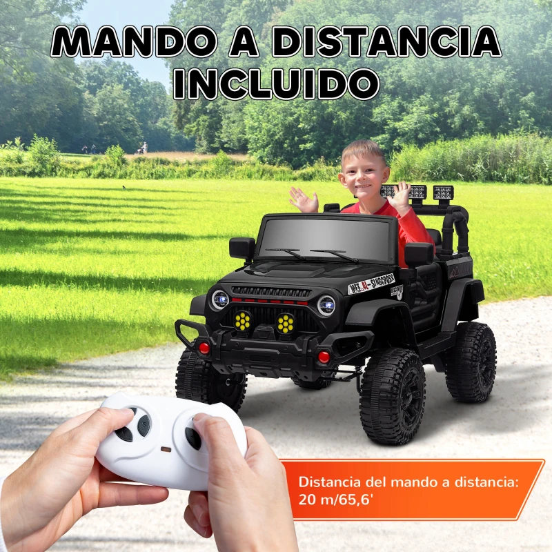 AIYAPLAY Coche Eléctrico para Niños de +3 Años con Batería 12V Mando a Distancia Faros LED Bocina Música Negro