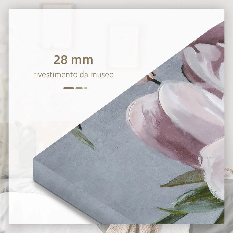 HOMCOM Stampa su Tela con Peonie, 5 Pezzi per Casa e Ufficio, Tela in Legno di Pino e Vernice ad Acqua, 200x100cm, Multicolore