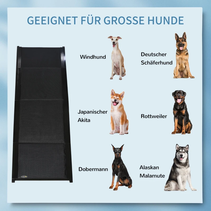 PawHut Haustierrampe, klappbar, rutschfest, Hunde bis 40 kg, 158 cm x 43.5 cm x 2.5 cm, Schwarz