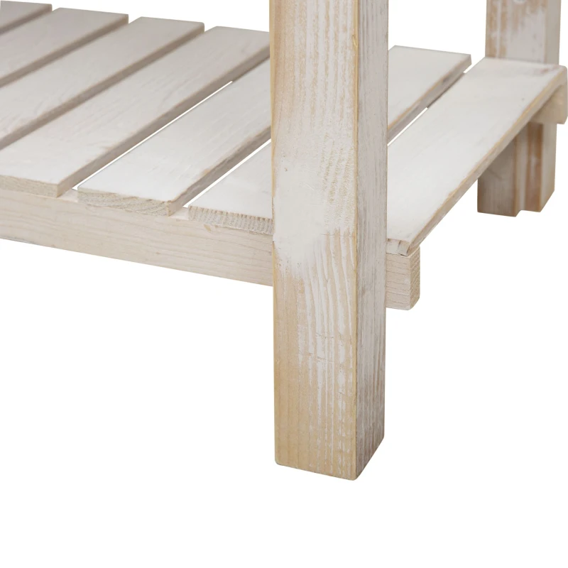 Outsunny Jardinière sur Pieds carré Potager avec étagère dim. 80L x 40l x 78H cm 4 Compartiments Bois Sapin Blanc Effet Vieilli