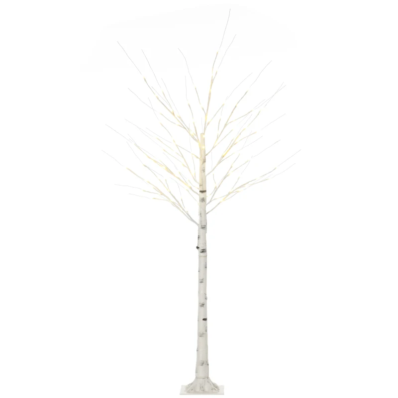 HOMCOM Kunstbaum, Kunstbirke, mit LED-Beleuchtung, warmweiß, realistische, weiße Rinde, 22 x 22 x 180cm
