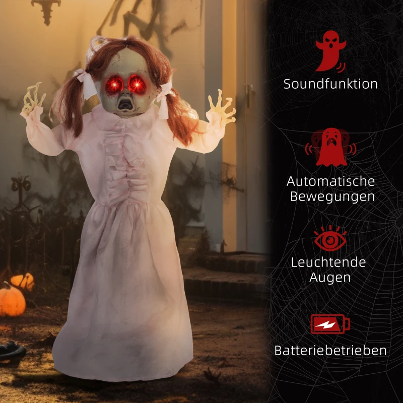HOMCOM Horrorpuppe, Helloweendeko, aktiviert mit Geräusche/Berührung, rote Augen, Sound, 76 cm(m-7)