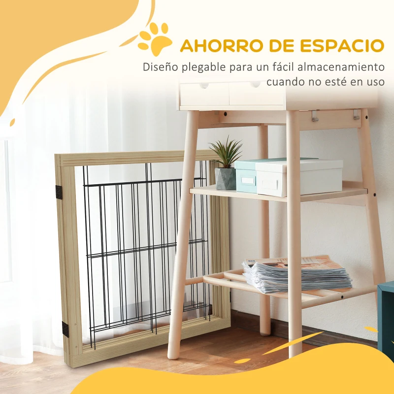 PawHut Valla para Mascotas Plegable de 3 Paneles con Plegado Bidireccional y Patas de Apoyo Triangulares 210x44x70 cm Natural