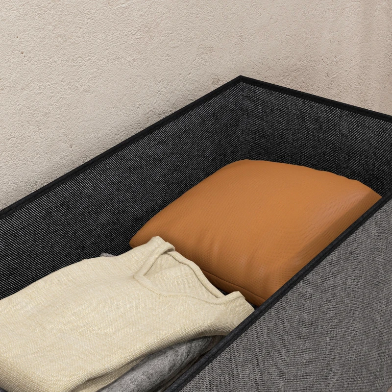 HOMCOM Baúl de Almacenaje para Dormitorio Plegable 84L Tapizado de Lino Sintético con Tapa para Salón 76x38x38 cm Gris Oscuro
