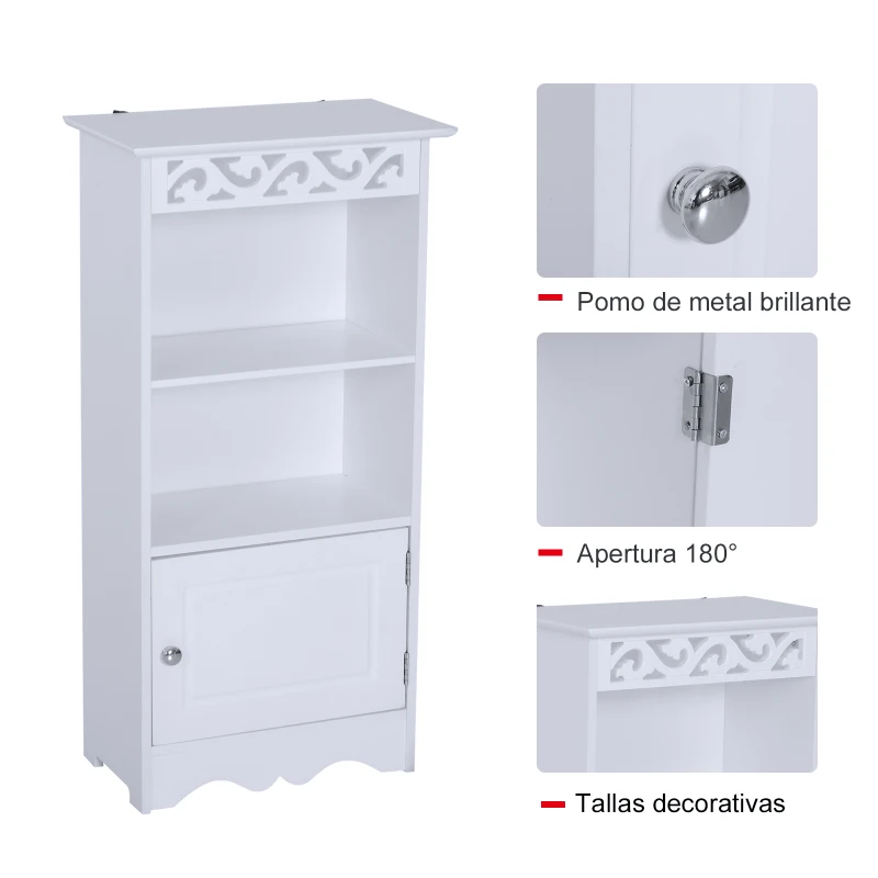 HOMCOM Armario de Baño Gabinete Consola Mueble Aparador Organizador de Almacenaje Multiusos de Cocina Comedor Salón 1 Estante con Puertas 40x23x80cm